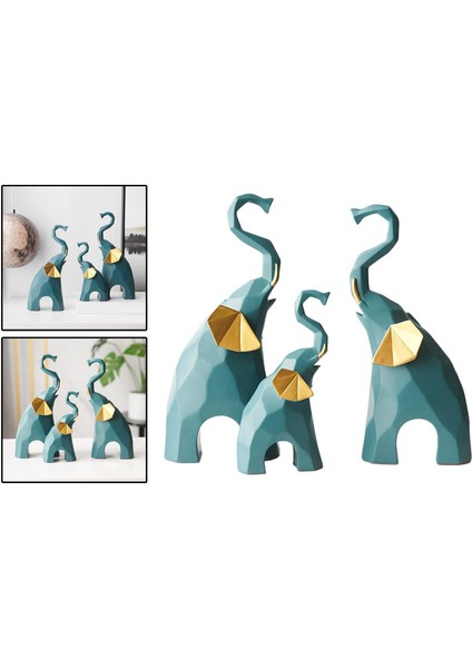 3 Fil Heykeli Set Koleksiyon Aksesuar El Sanatları Yatak Odası Green Için Modern (Yurt Dışından) modelleri