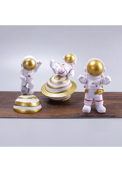 3pcs Sevimli Astronot Heykeli Uzaycı Raf Için Figürin Şömine Altın (Yurt Dışından)