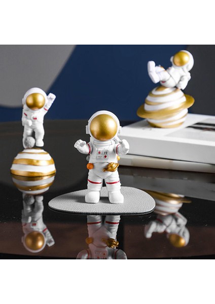 3pcs Sevimli Astronot Heykeli Uzaycı Raf Için Figürin Şömine Altın (Yurt Dışından) modelleri