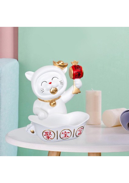 Şanslı Kedi Figürinler Şeker Yemeği Atıştırmalık Saklama Kutusu Anahtarlar Depolama Dekorasyon Beyaz (Yurt Dışından) indirimleri
