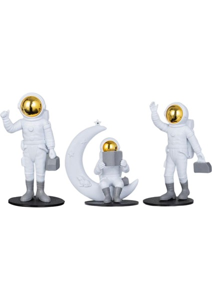 3 Adet Astronot Heykelcik Pvc Heykel Dekoru Için Doğum Günü Kek Hediyesi Altın (Yurt Dışından)