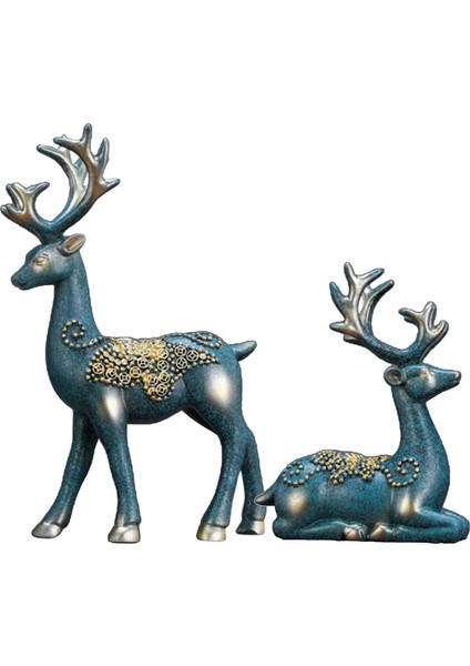 1 Paar Ren Geyiği Heykelcik Yaratıcı El Sanatları Yatak Odası Dekor Mavi (Yurt Dışından)