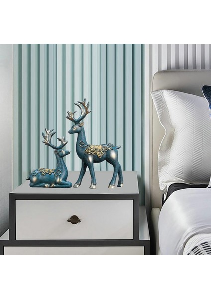 1 Paar Ren Geyiği Heykelcik Yaratıcı El Sanatları Yatak Odası Dekor Mavi (Yurt Dışından) fırsatları