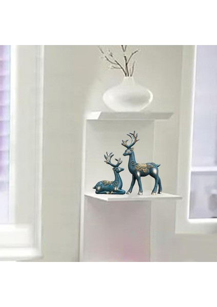 1 Paar Ren Geyiği Heykelcik Yaratıcı El Sanatları Yatak Odası Dekor Mavi (Yurt Dışından) indirimleri