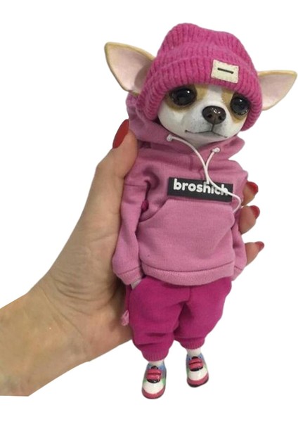 Reçine Köpek Heykeli Masaüstü Evcil Hayvan Aksesuarları Masa Pembe Kazak (Yurt Dışından)