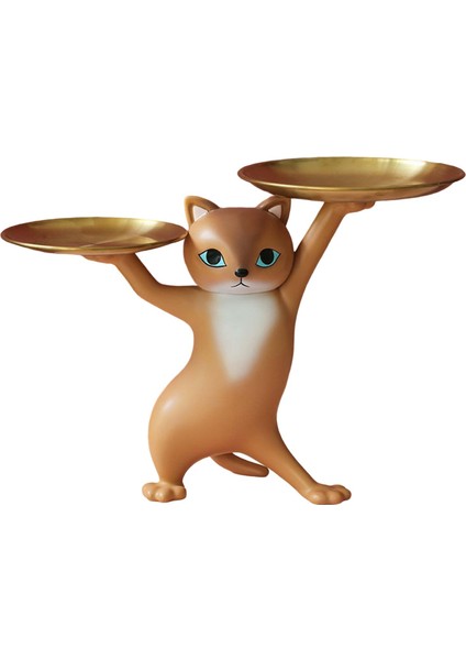 Nordic Cat Heykelcik Kurabiye Şeker Yemeği Dekoratif Depolama Tepsisi Yavru Kedi Heykel Kahverengi (Yurt Dışından)