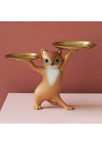 Nordic Cat Heykelcik Kurabiye Şeker Yemeği Dekoratif Depolama Tepsisi Yavru Kedi Heykel Kahverengi (Yurt Dışından) fiyatları