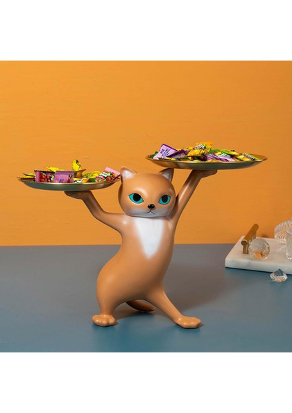 Nordic Cat Heykelcik Kurabiye Şeker Yemeği Dekoratif Depolama Tepsisi Yavru Kedi Heykel Kahverengi (Yurt Dışından) modelleri