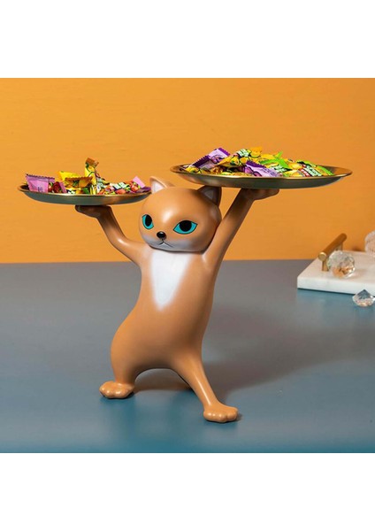 Nordic Cat Heykelcik Kurabiye Şeker Yemeği Dekoratif Depolama Tepsisi Yavru Kedi Heykel Kahverengi (Yurt Dışından) fırsatları