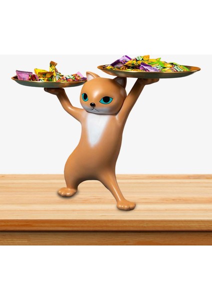 Nordic Cat Heykelcik Kurabiye Şeker Yemeği Dekoratif Depolama Tepsisi Yavru Kedi Heykel Kahverengi (Yurt Dışından) indirimleri