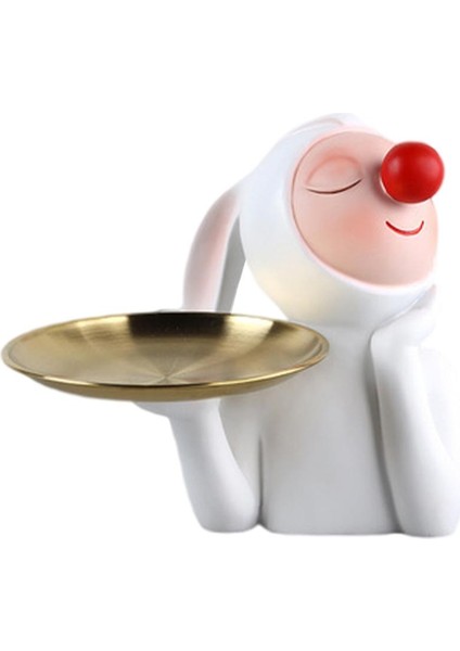 Reçine Kırmızı Burun Tavşan Figürin Depolama Tepsisi Takı Oturma Odası Dekor Yuvarlak (Yurt Dışından)