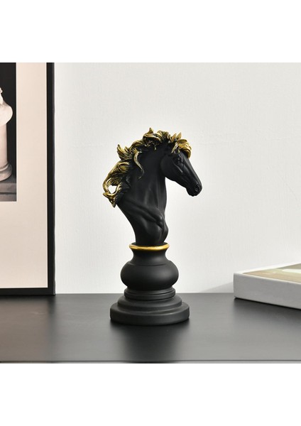 Modern Reçine Sanat Satranç Parçaları Heykel Süs Heykeli Fotoğraf Sahne El Sanatları Siyah Şövalye (Yurt Dışından) fiyatları