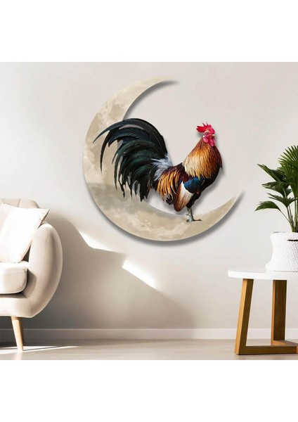 Rooster Moon Metal Duvar Sanat Sanat Heykel Banyo Ofis Bahçesi 30CM Için (Yurt Dışından)