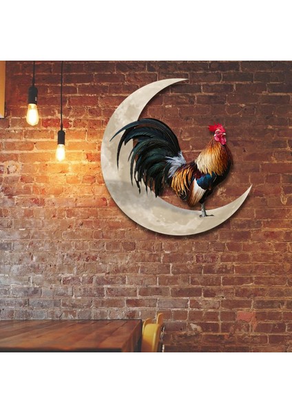 Rooster Moon Metal Duvar Sanat Sanat Heykel Banyo Ofis Bahçesi 30CM Için (Yurt Dışından) modelleri