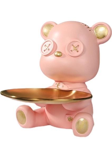 Ayı Depolama Tepsisi Heykeli Meyve Tepsisi Dekoratif Depolama Tepsisi Hayvan Heykel Pembe (Yurt Dışından)