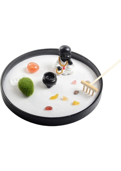 Mini Zen Bahçesi W/figürinler Yuvarlak Şekli Meditasyon Sandbox Dia 21CM (Yurt Dışından)