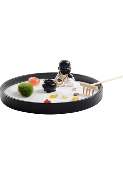 Mini Zen Bahçesi W/figürinler Yuvarlak Şekli Meditasyon Sandbox Dia 21CM (Yurt Dışından) modelleri
