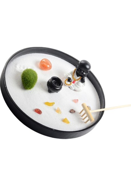 Mini Zen Bahçesi W/figürinler Yuvarlak Şekli Meditasyon Sandbox Dia 21CM (Yurt Dışından) fırsatları