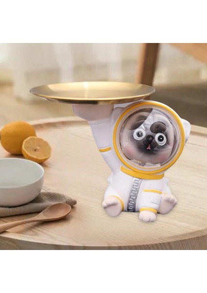 Pug Astronot Heykeli Tepsi Madeni Para Anahtar Snack Tutucu Giriş Masaüstü Beyaz (Yurt Dışından) fiyatları