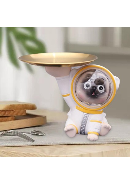Pug Astronot Heykeli Tepsi Madeni Para Anahtar Snack Tutucu Giriş Masaüstü Beyaz (Yurt Dışından) indirimleri