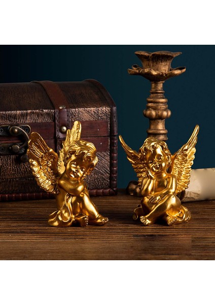 2x Cherubs Angels Heykel Reçine El Yapımı Ev Dekor Masası Altın Için Sevimli (Yurt Dışından)