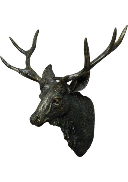 Geyik Kafası Geyik Boynuzları Duvar Montaj Heykel Oturma Odası Yatak Odası Süsleri Bronz Renk (Yurt Dışından)