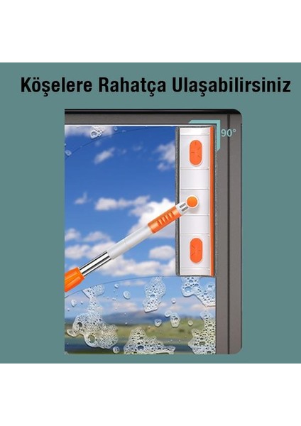 120 cm Döndürülebilir Uzunluk Ayarlı Çift Taraflı Cam Silme Fırçası Elastik Başlık Mikrofiber Fırça