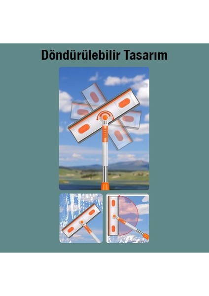 120 cm Döndürülebilir Uzunluk Ayarlı Çift Taraflı Cam Silme Fırçası Elastik Başlık Mikrofiber Fırça