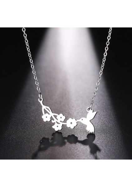 Titanyum Paslanmaz Çelik " Çiçek / Kuş " Kolyesi (Gümüş)