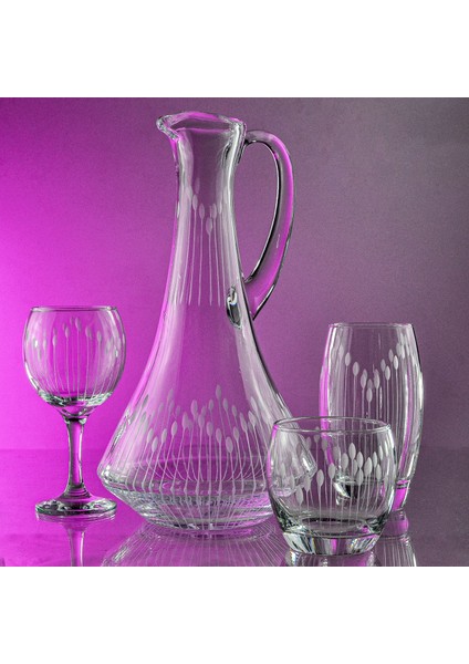 Pudgy 19 Parça 6 Kişilik Bardak Çeyiz Seti Dik Karaflı Vega Desenli