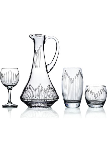 Pudgy 19 Parça 6 Kişilik Bardak Çeyiz Seti Dik Karaflı Vega Desenli fiyatları