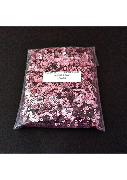 Hobby Süsleme Pulu Ortası Delik Glitter Takı ve Tekstil Dikilebilir Süsleme Pulu 3 mm Pembe 100 gr