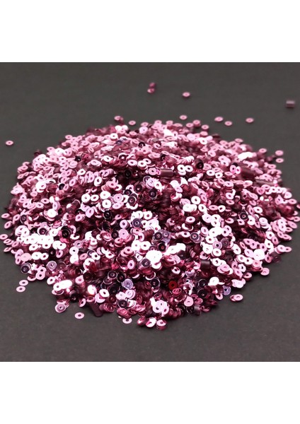 Hobby Süsleme Pulu Ortası Delik Glitter Takı ve Tekstil Dikilebilir Süsleme Pulu 3 mm Pembe 100 gr