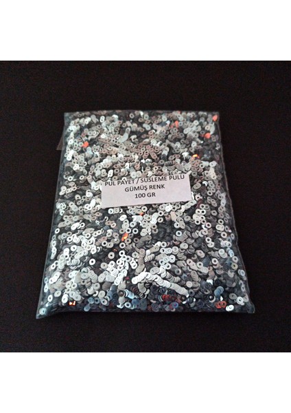 Hobby Süsleme Pulu Ortası Delik Glitter Takı ve Tekstil Dikilebilir Süsleme Pulu 3 mm Gümüş 100 gr