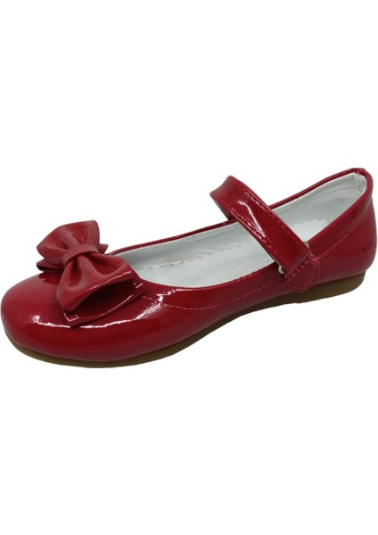 400 Kız Çocuk Kırmızı Rugan Fiyonklu Cırtlı Babet modelleri