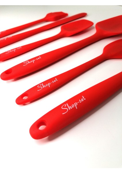 Shop-Set Isıya Dayanıklı Yanmaz Yapışmaz Silikon Spatula Seti 6 Parça-Kırmızı
