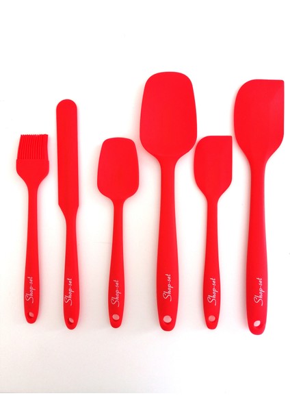 Shop-Set Isıya Dayanıklı Yanmaz Yapışmaz Silikon Spatula Seti 6 Parça-Kırmızı fiyatları