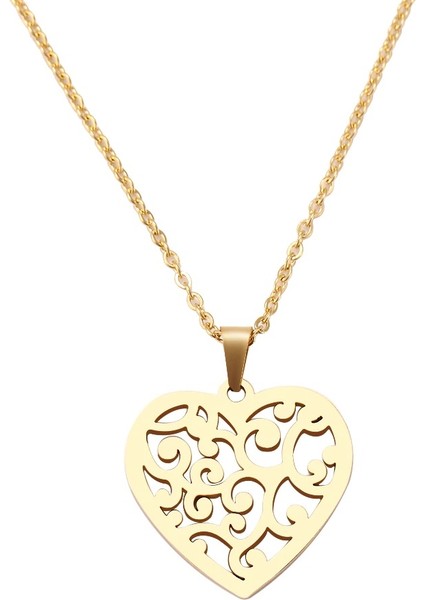 Titanyum Paslanmaz Çelik " Sarmaşık Çiçek Kalp " Kolyesi (Gold)