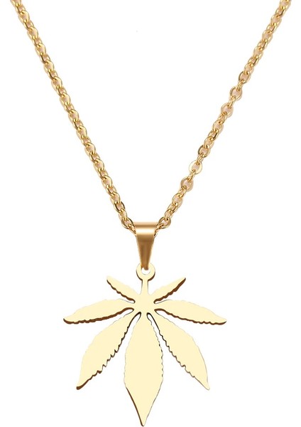 Titanyum Paslanmaz Çelik " Akçaağaç Yaprağı / Ot " Kolyesi (Gold) modelleri