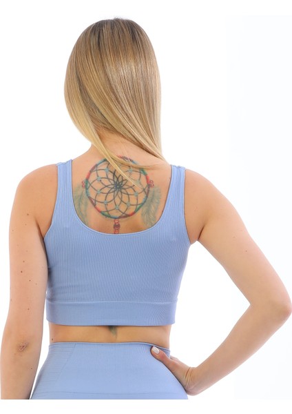 Yeni Sezon Kalın Askılı Fitilli Smsm Toparlayıcı Crop Büstiyer Mavi indirimleri