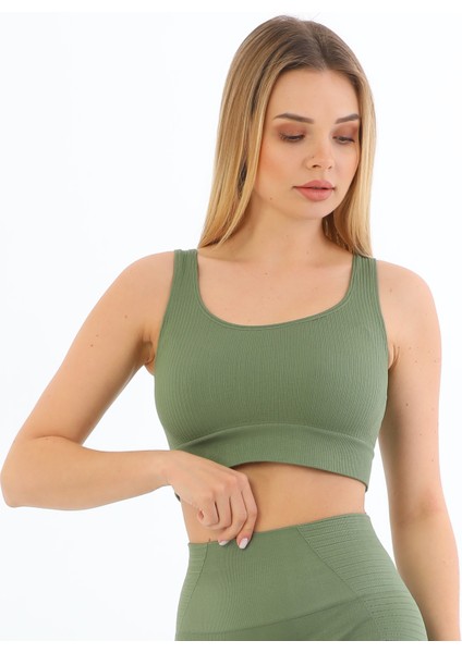 Yeni Sezon Kalın Askılı Fitilli Smsm Toparlayıcı Crop Büstiyer Yeşil modelleri