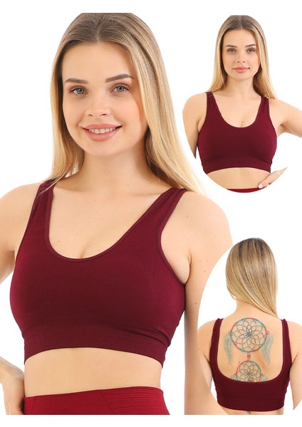 Yeni Sezon Ince Askılı Pedli Fitilli Smsm Toparlayıcı Crop Büstiyer Kırmızı