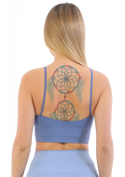 Yeni Sezon Ince Askılı Fitilli Smsm Toparlayıcı Crop Büstiyer Mavi fırsatları