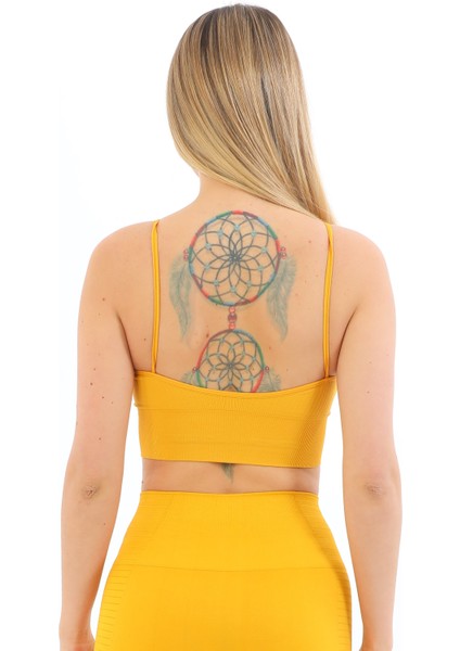 Yeni Sezon Ince Askılı Fitilli Smsm Toparlayıcı Crop Büstiyer Sarı indirimleri