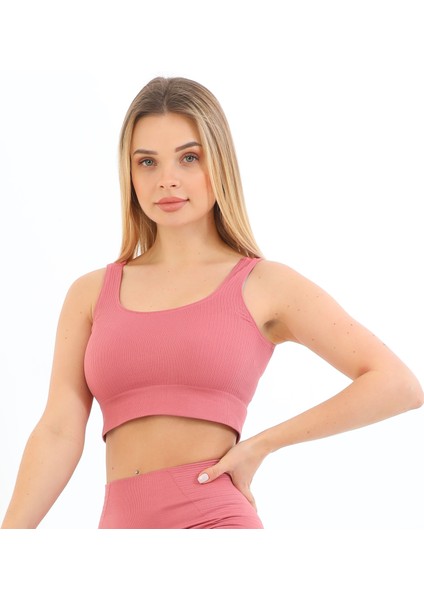 Yeni Sezon Kalın Askılı Fitilli Smsm Toparlayıcı Crop Büstiyer Pembe fırsatları