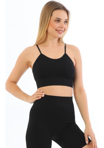Yeni Sezon Ince Askılı Fitilli Smsm Toparlayıcı Crop Büstiyer Siyah fiyatları