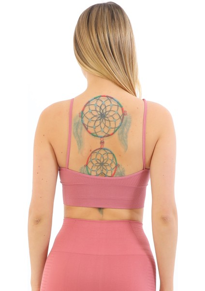 Yeni Sezon Ince Askılı Fitilli Smsm Toparlayıcı Crop Büstiyer Pembe indirimleri