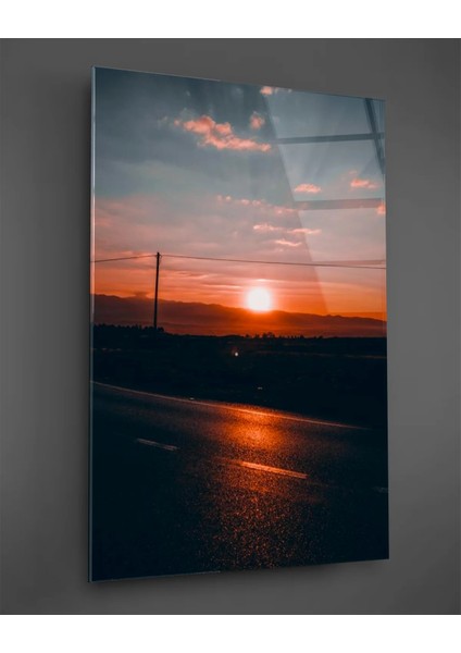 Gün Batımı Dikey Cam Tablo
