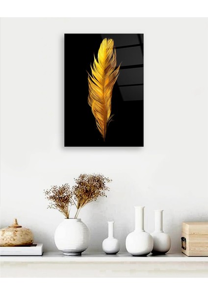 Altın Renkli Kuş Tüyü Cam Tablo fiyatları