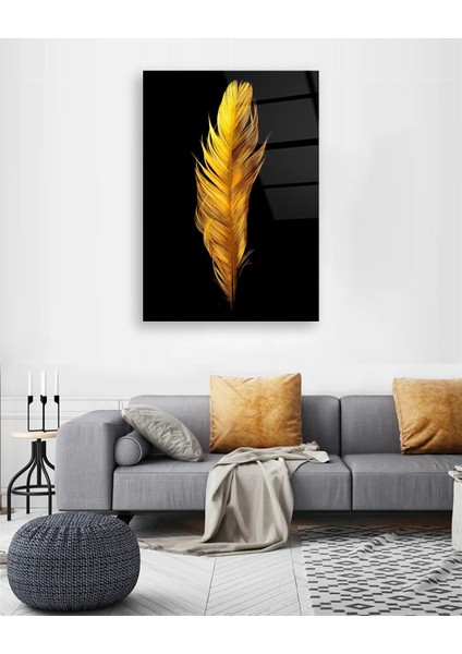 Altın Renkli Kuş Tüyü Cam Tablo modelleri